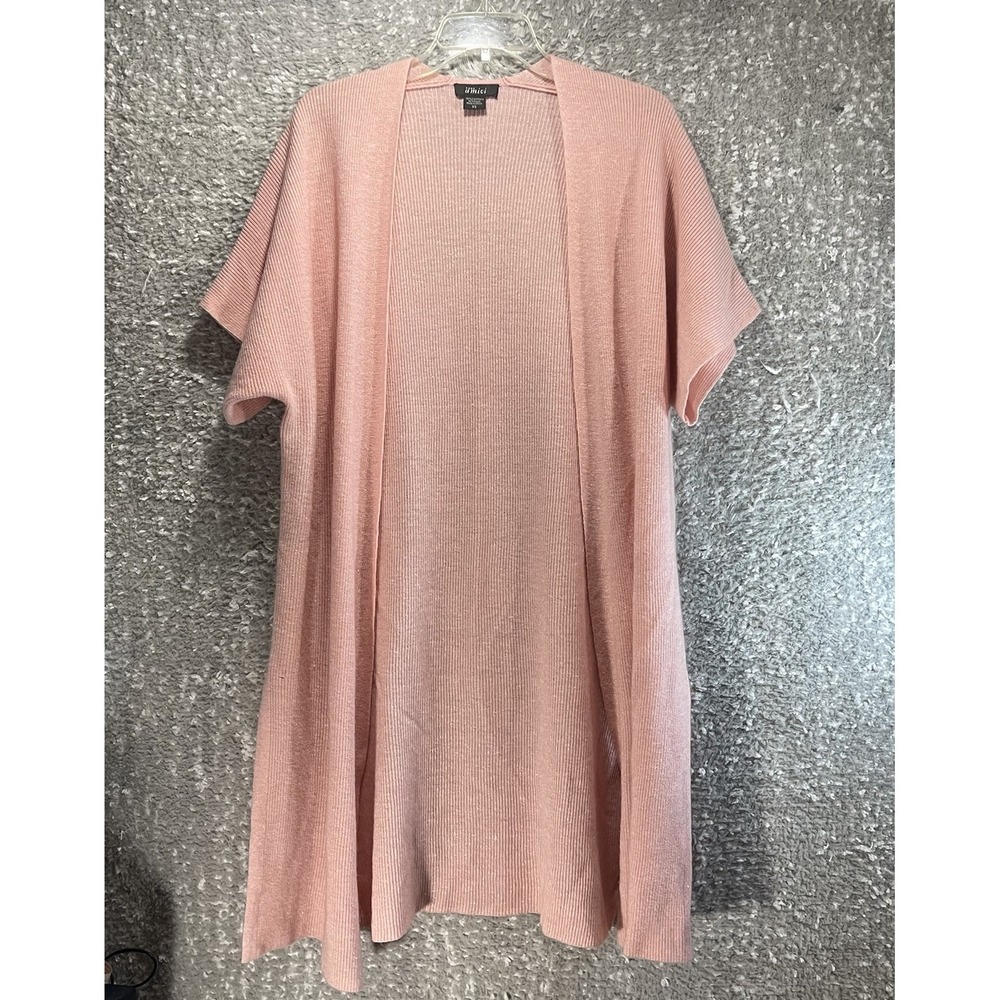 Pure Amici Cashmere Linen Cardigan Short Sleeve Long Open Duster Preppy Academia
